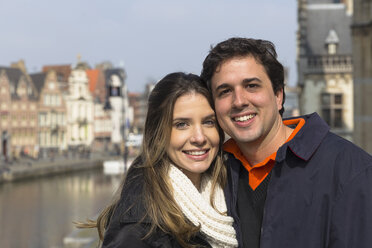 Portrait of couple by Leie river, Ghent, Flanders, Belgium - CUF24728