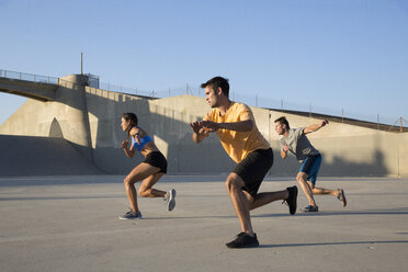 Athletes exercising in unison, Van Nuys, California, USA - ISF09410