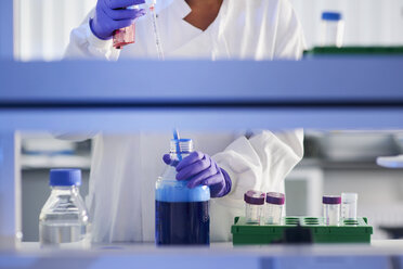 Scientist in laboratory using electronic pipette - CUF26375