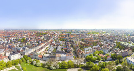 Germany, Bavaria, Munich, Maxvorstadt, Aerial view of Massmannpark, Old town and Schwabing in the background - MMAF00386