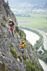 Austria, Tyrol, two rock climbers in Martinswand - CVF00753