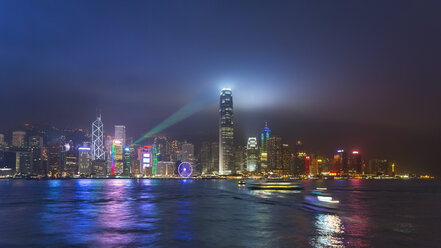 Central Hong Kong skyline and Victoria harbor at night, Hong Kong, China - CUF28326