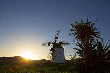 Silhouette von Molino de el Roque bei Sonnenaufgang, Fuerteventura, Spanien - CUF28393