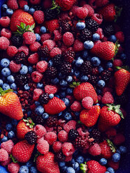 Still life with abundance of strawberries, blackberries, blueberries, raspberries and cranberries - CUF28445