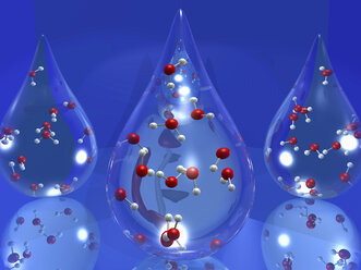 3D computer graphic illustration of a drop of water with water molecules inside - CUF29023