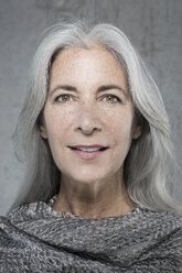 Portrait of beautiful mature woman with long grey hair - ISF09619