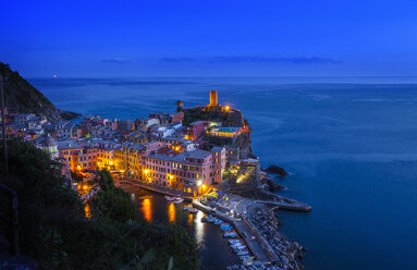 High angle view of Vernazza and coast at night, Italy - CUF31350