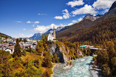 Scuol town and river valley, Engadin, Switzerland - CUF31363