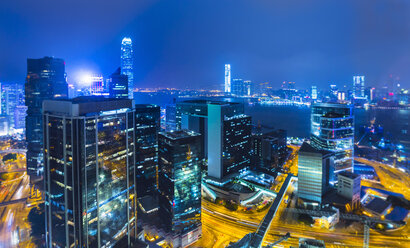 Zentrales Hongkonger Finanzviertel und Victoria-Hafen, selektiver Fokus, Hongkong, China - ISF10006