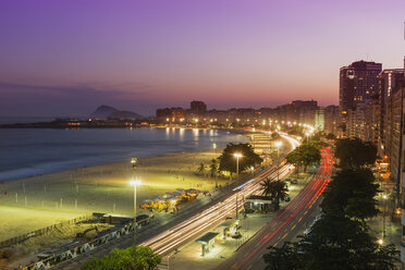 Highway and Copacabana beach at night, Rio De Janeiro, Brazil - CUF32486