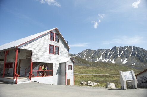 Tourists exploring, Independence Mine State Historical Park, Hatcher Pass, Matanuska Valley, Palmer, Alaska, USA - ISF11744