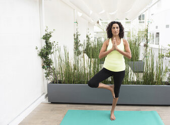 Ältere Frau macht Yoga Baum Pose - ISF11784