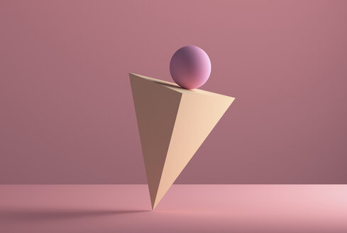 Sphere balancing on the edge of a pyramid, 3D Rendering - DRBF00068