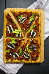 Pizza Marinara garnished with anchovies and parsley - GIOF03978