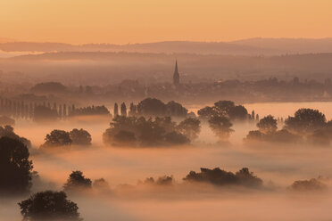 Germany, Constance district, Radolfzell and morning fog over Aachried - BSTF00137