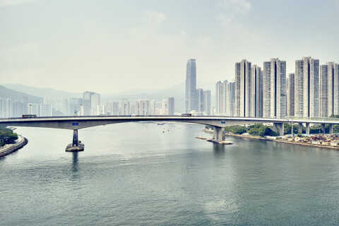 Bridge across harbour, Kowloon, Hong Kong stock photo