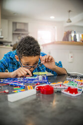 Boy working on science project at home - ISF14241
