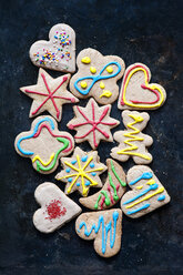 Still life with variety of decorated gingerbread cookies - ISF14290