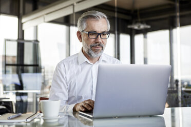 Geschäftsmann mit Laptop am Schreibtisch im Büro - RBF06315