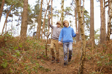 Zwillingsbrüder spazieren im Wald - CUF34651