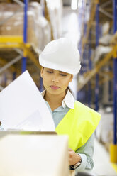 Young woman checking order in distribution warehouse - CUF35016