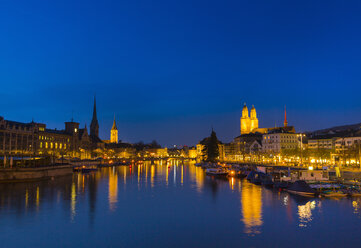 Limmat river, Fraumunster church, Grossmunster church Zurich, Switzerland - CUF35587