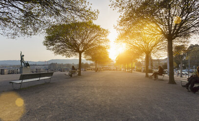 Lake promenade at Burkliplatz with Ganymed Statue, Zurich, Switzerland - CUF35588