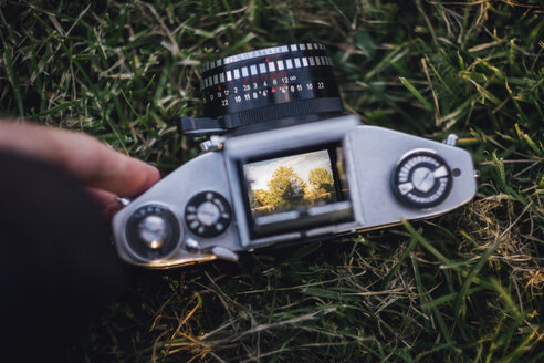 Analogue camera lying on grass - JSCF00113