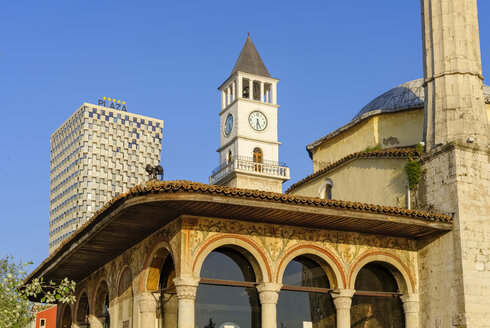 Albanien, Tirana, TID-Turm, Uhrenturm, Et'hem Bey Moschee - SIEF07814