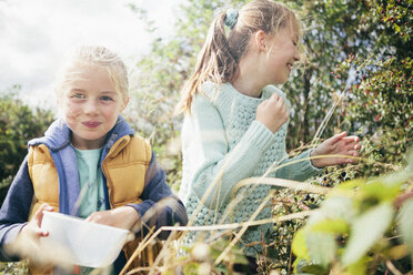 Two girls picking blackberries - CUF37399