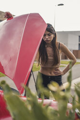 Young woman having a car breakdown - ACPF00065