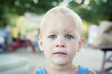 Close up portrait of blue eyed male toddler - ISF14605