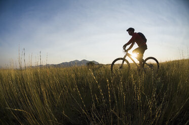 Man mountain biking on the Story Hills Trail, Bozeman, Montana, USA - ISF14847