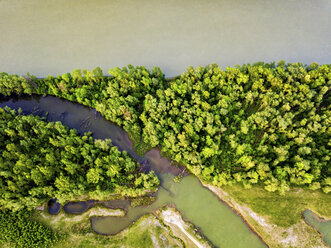 Germany, Bavaria, Passau, Aerial view of Danube river - JUNF01056