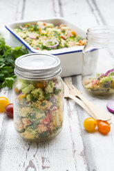 Preserving jar of Couscous salad with tomatoes, cucumber, parsley and mint - LVF07205