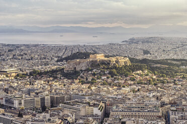 Greece, Attica, Athens, View from Mount Lycabettus over city with Acropolis - MAMF00149