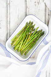 Boiled organic green asparagus in souffle dish - LVF07225