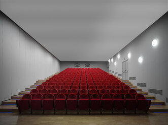 Red chairs in empty auditorium - CUF39565