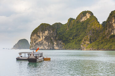 Vietnam, Ha Long Bucht, mit Kalksteininseln und Booten - WPEF00644