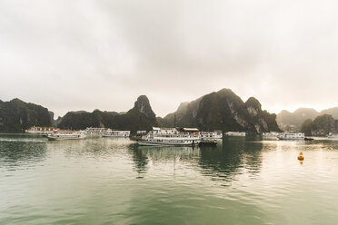 Vietnam, Ha Long Bucht, mit Kalksteininseln und Ausflugsbooten - WPEF00645