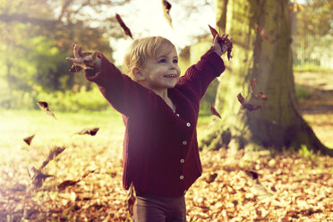Toddler throwing autumn leaves - CUF40419