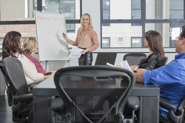 Businesswoman leading a presentation on a meeting in conference room - ZEF15814