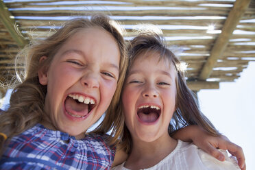 Portrait of two girls shouting - CUF40785