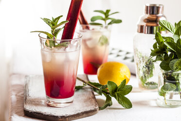 Rhubarb Collins with gin, prosecco, lemon juice, rhubarb juice and hibiscus syrup - SBDF03616