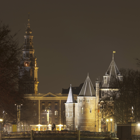 De Waag and Zuiderkerk from Geldersekade, Amsterdam, Netherlands stock photo