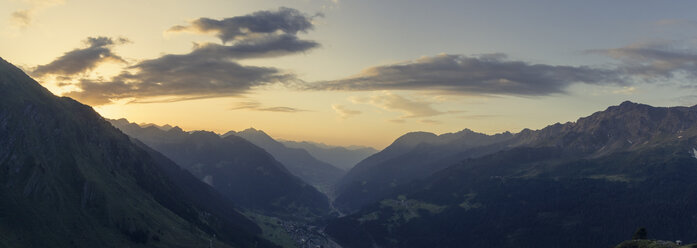 Switzerland, Ticino, Airolo, panorama morning mood at Gotthard Pass - DWIF00929