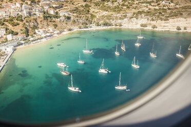 Aerial view of boats in bay at Pythagoreio, Samos, Greece - CUF41708