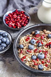 Bowl of muesli with blueberries and pomegranate seed - SARF03842