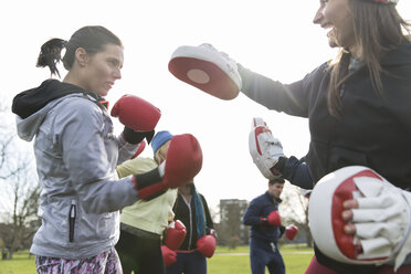 Entschlossene Frauen boxen im Park - CAIF21186