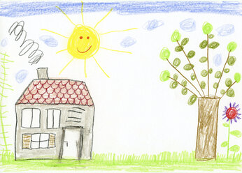 Child's drawing, house and garden - CMF00827